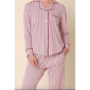 NEW THE CAT'S PAJAMAS holiday stripe pima knit long sleeved set in red